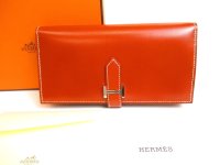 HERMES Brown Box Calf Leather Silver H/W Long Wallet Bearn Soufflet #9443