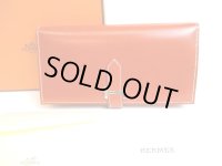 HERMES Brown Box Calf Leather Silver H/W Long Wallet Bearn Soufflet #9443