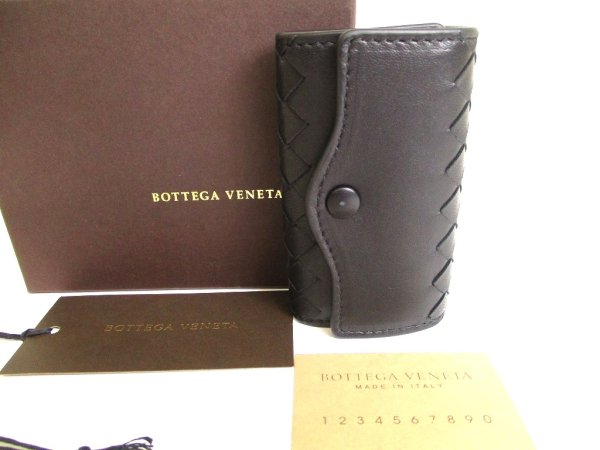 Photo1: BOTTEGA VENETA Black Leather 6 Pics Key Cases #9451