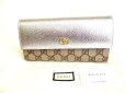 Photo1: GUCCI Double G GG PVC Canvas Silver Leather Bifold Long Flap Wallet #9453 (1)