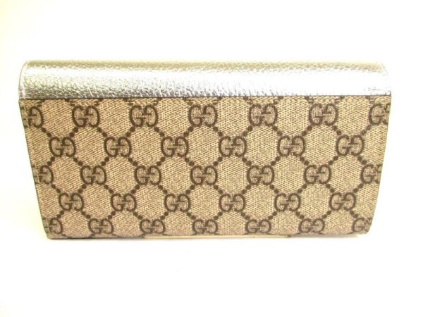 Photo2: GUCCI Double G GG PVC Canvas Silver Leather Bifold Long Flap Wallet #9453