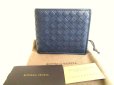 Photo1: BOTTEGA VENETA Navy Blue Leather Bifold Wallet Compact Wallet #9469 (1)
