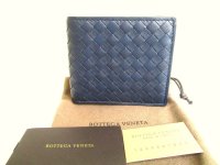 BOTTEGA VENETA Navy Blue Leather Bifold Wallet Compact Wallet #9469