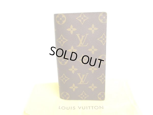 Photo1: LOUIS VUITTON Monogram Brown Leather Bifold Flap Long Wallet Columbus #9471