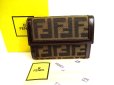 Photo1: FENDI Zucca Khaki Canvas Brown Leather Bifold Wallet Compact Wallet #9490 (1)