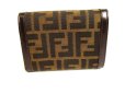 Photo2: FENDI Zucca Khaki Canvas Brown Leather Bifold Wallet Compact Wallet #9490 (2)