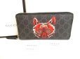 Photo1: GUCCI GG Coating Canvas PVC Leather Wolf Motif Round Zip Wallet  #9497 (1)