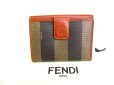 Photo1: FENDI Pecan Khaki Canvas Brown Leather Bifold Wallet Compact Wallet #9502 (1)