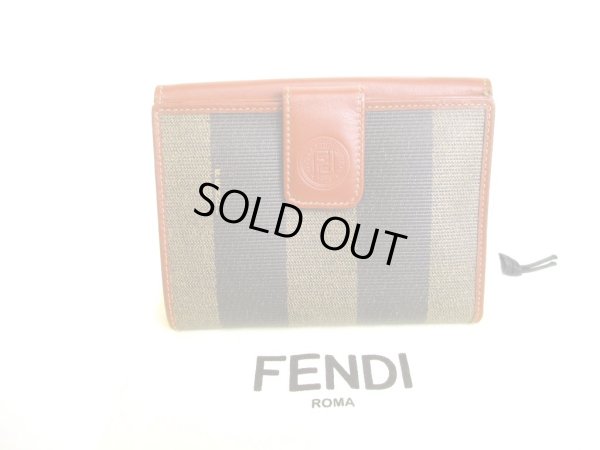 Photo1: FENDI Pecan Khaki Canvas Brown Leather Bifold Wallet Compact Wallet #9502