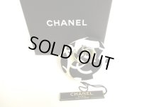 CHANEL Camelia White and Black Canvas Corsage Brooch #9510