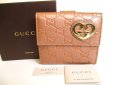 Photo1: GUCCI GG Guccissima Heart Motif Dust Pink Leather Bifold Wallet #9520 (1)