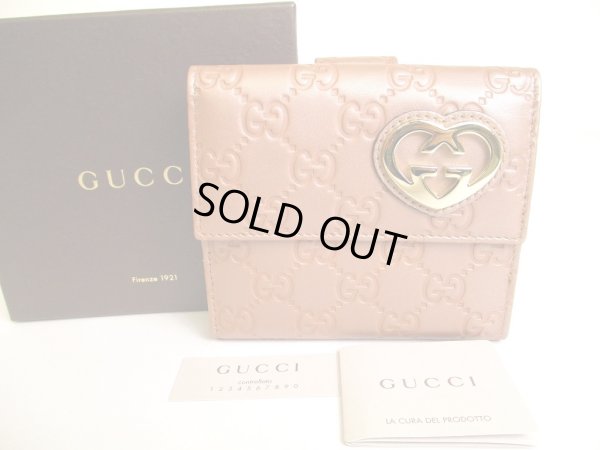 Photo1: GUCCI GG Guccissima Heart Motif Dust Pink Leather Bifold Wallet #9520
