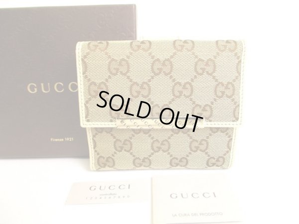 Photo1: GUCCI GG Brown Canvas Pearl White Leather Bifold Wallet Compact Wallet #9522