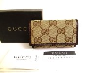 GUCCI GG Brown Canvas and Leather 6 Pics Key Cases #9534