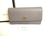 GUCCI Marmont G Gray Leather Bifold Flap Long Wallet Purse #9541