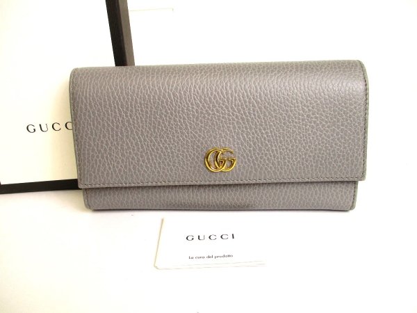 Photo1: GUCCI Marmont G Gray Leather Bifold Flap Long Wallet Purse #9541
