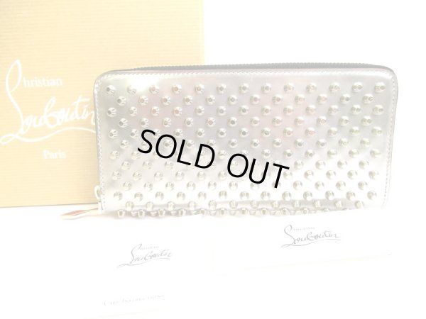 Photo1: Christian Louboutin Panettone Silver Leather Spikes Round Zip Wallet #9544