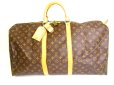 Photo1: LOUIS VUITTON Monogram Brown Leather Duffle Bag Boston Bag Keepall 55 #9547 (1)