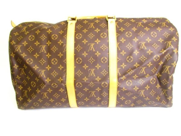 Photo2: LOUIS VUITTON Monogram Brown Leather Duffle Bag Boston Bag Keepall 55 #9547
