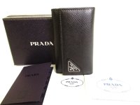 PRADA Black Saffiano Leather 6 Pics Key Cases #9554