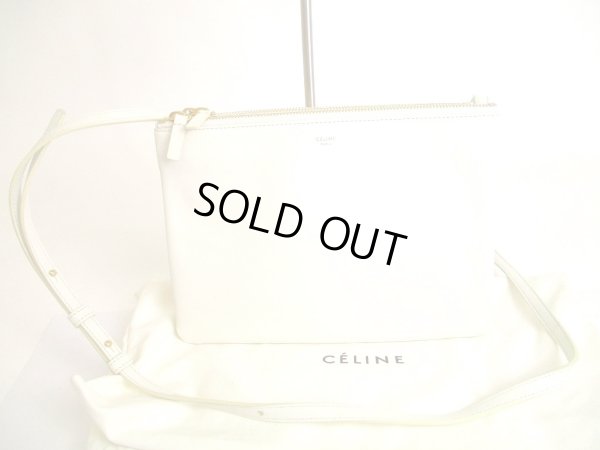 Photo1: CELINE White Leather Crossbody Bag Purse Trio Pouch Large #9556