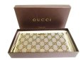 Photo12: GUCCI GG Brown Canvas White Leather Round Zip Long Wallet #9565