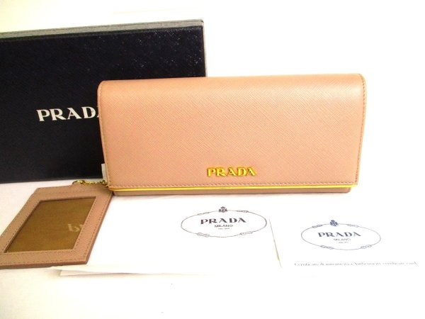 Photo1: PRADA Saffiano Cipria Leather Bifold Long Flap Wallet #9567