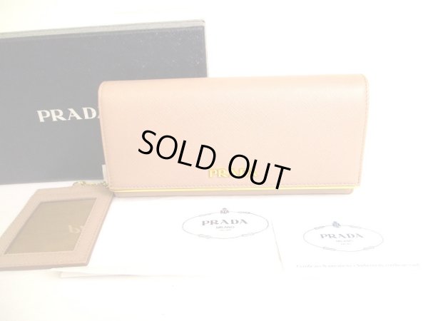 Photo1: PRADA Saffiano Cipria Leather Bifold Long Flap Wallet #9567