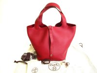 HERMES Ruby Taurillon Clemence Leather Hand Bag Picotin Lock MM #9573