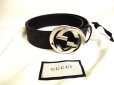 Photo1: GUCCI Interlocking G Buckle GG Black Leather Belt Size M #9575 (1)