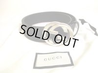 GUCCI Interlocking G Buckle GG Black Leather Belt Size M #9575