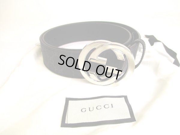 Photo1: GUCCI Interlocking G Buckle GG Black Leather Belt Size M #9575