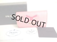 PRADA Pink Saffiano Leather Ribbon Motif 4 Pics Key Cases #9577