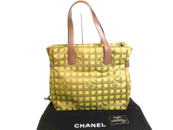Photo1: CHANEL New Travel Khaki Green Canvas Tote Bag Hand Bag Shoppers Bag #9579