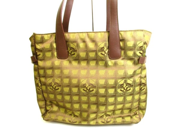 Photo2: CHANEL New Travel Khaki Green Canvas Tote Bag Hand Bag Shoppers Bag #9579