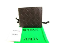 BOTTEGA VENETA Dark Brown Leather Bifold Wallet Compact Wallet #9582