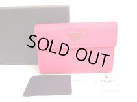 PRADA Peonia Pink Nylon Black Leather Bifold Wallet Purse #9592