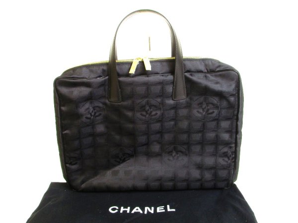 Photo1: CHANEL New Travel Black Canvas Briefcase Business Bag Document Bag #9602