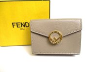 FENDI F IS FENDI FF Khaki Brown Leather Micro Trifold Wallet #9603