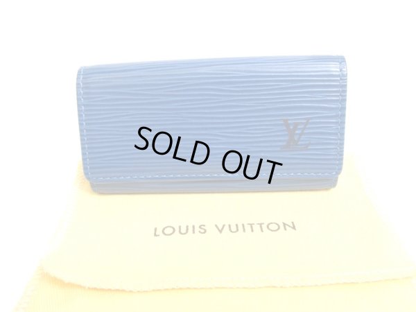 Photo1: LOUIS VUITTON Epi Blue Leather Gold H/W Multicles 4 Key Cases #9608