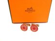 Photo1: HERMES Red Enamel Palladium Finishing Serie Cufflinks Cuffs #9616 (1)