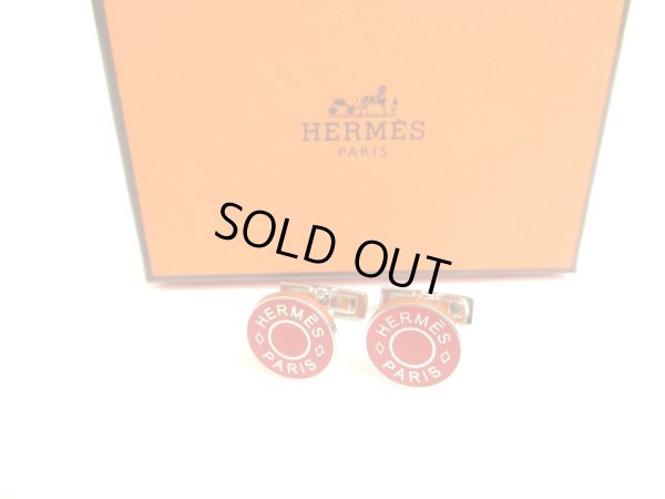 Photo1: HERMES Red Enamel Palladium Finishing Serie Cufflinks Cuffs #9616