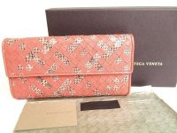 BOTTEGA VENETA Intrecciato Salmon Pink Leather Bifold Long Flap Wallet #9621