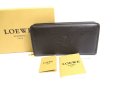 Photo1: LOEWE Logo Dark Brown Leather Gold H/W Round Zip Wallet #9624 (1)