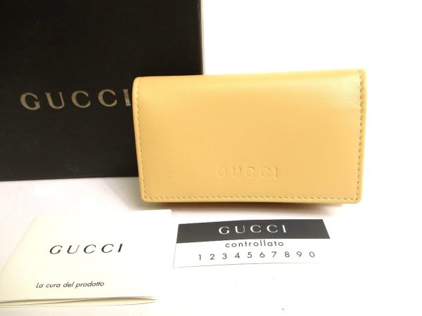 Photo1: GUCCI Logo Beige Leather 6 Pics Key Cases #9626