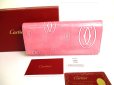 Photo1: Cartier Happy Birthday Pink Calf Leather Bifold Long Wallet #9627 (1)