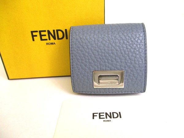 Photo1: FENDI Peekaboo Gray Leather Palladium Plated Square Coin purse #9629