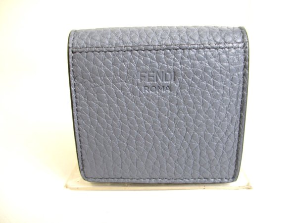 Photo2: FENDI Peekaboo Gray Leather Palladium Plated Square Coin purse #9629