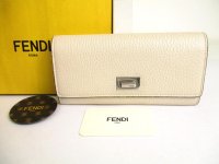 FENDI Peekaboo Beige Leather Flap Long Wallet #9633