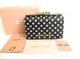 Photo1: miumiu Black Madras Leather Dot Pattern Trifold Wallet Compact Wallet #9636 (1)